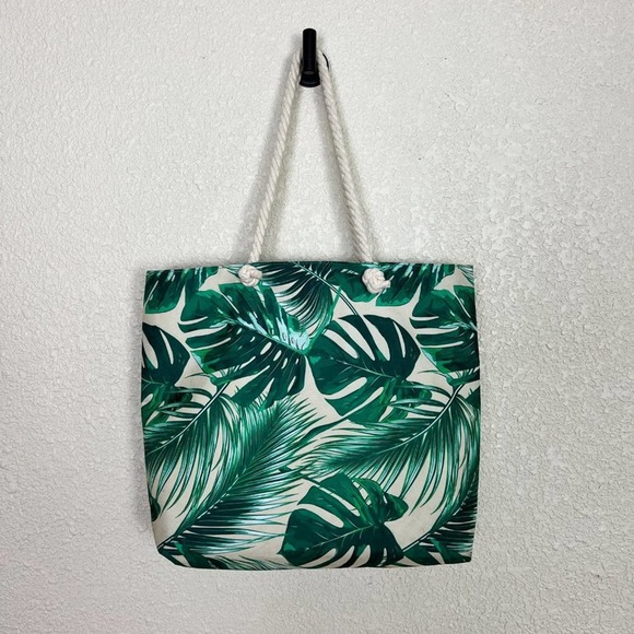 On Island Time Canvas Tote Bag Tropical Leaf Print Rope Handles Large - Picture 3 of 7
